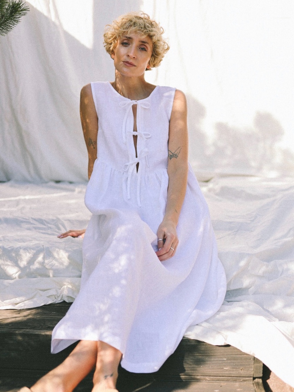 Offon Sleeveless Midi Tie-Front Dress BNWT